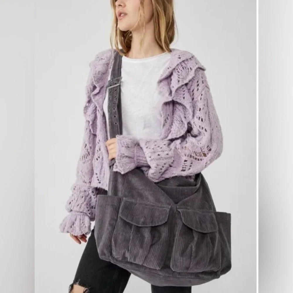 Free People Corduroy Hobo Bag in Charcoal Gray